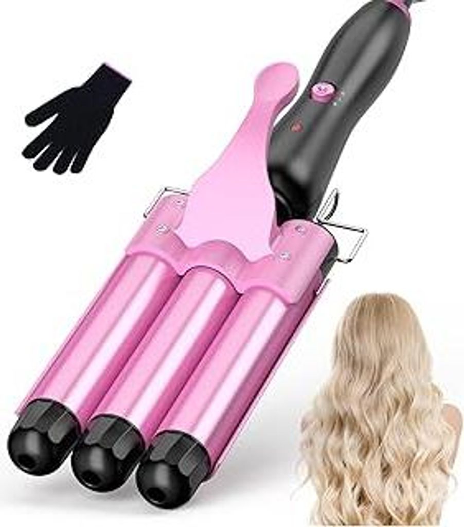 Lockenstäbe 3 Fässer für Große, Welleneisen für Haare, Lockenstab 3 fässer-Beach Waves Lockenstab Temperatureinstellung Schnelle Erwärmung m...