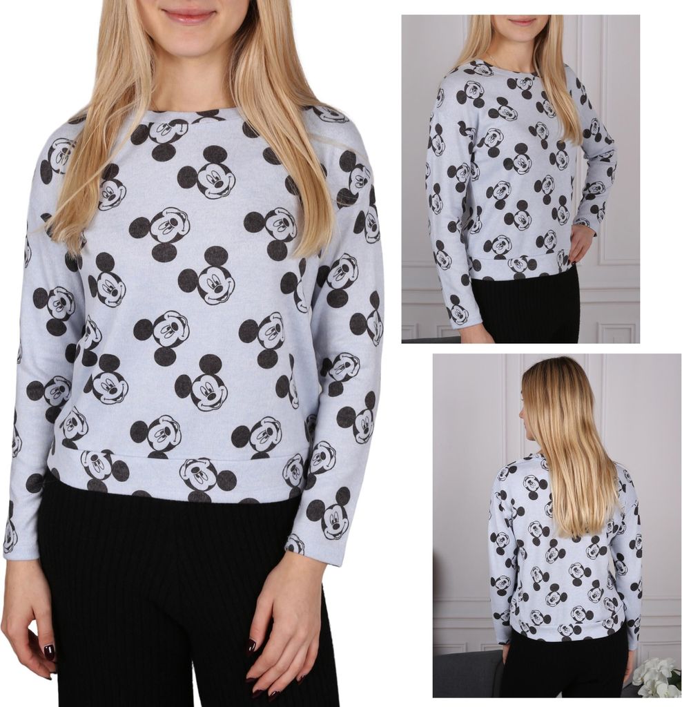 DISNEY Mickey Mouse Blaue langärmelige Bluse, Damen XL