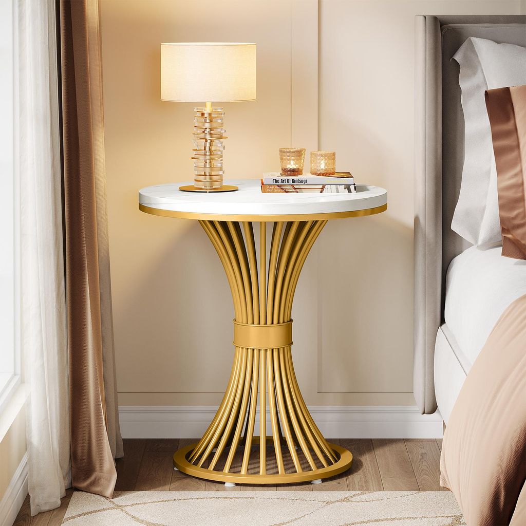 Bijzettafel, 50 cm. Moderne salontafel met marmerlook en Productafbeelding 