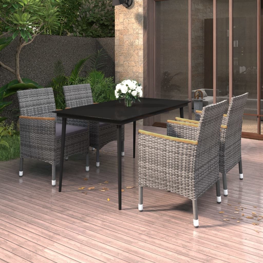 Maison Exclusive - 5-tlg. Garten-Essgruppe mit Auflagen Poly Rattan und Glas