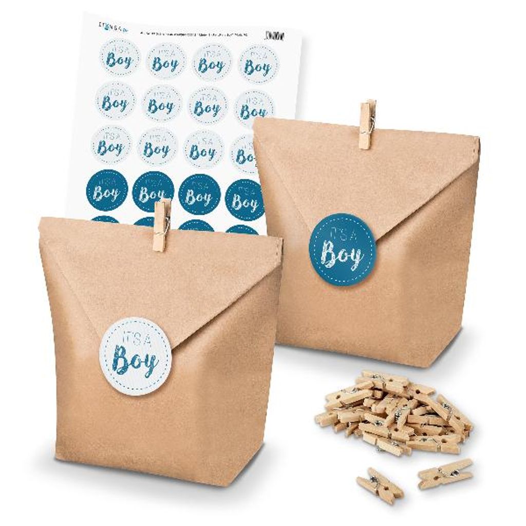 itenga SET Geschenktüten It s a Boy (Motiv 76) 24 x Tüten + Klammern + Sticker