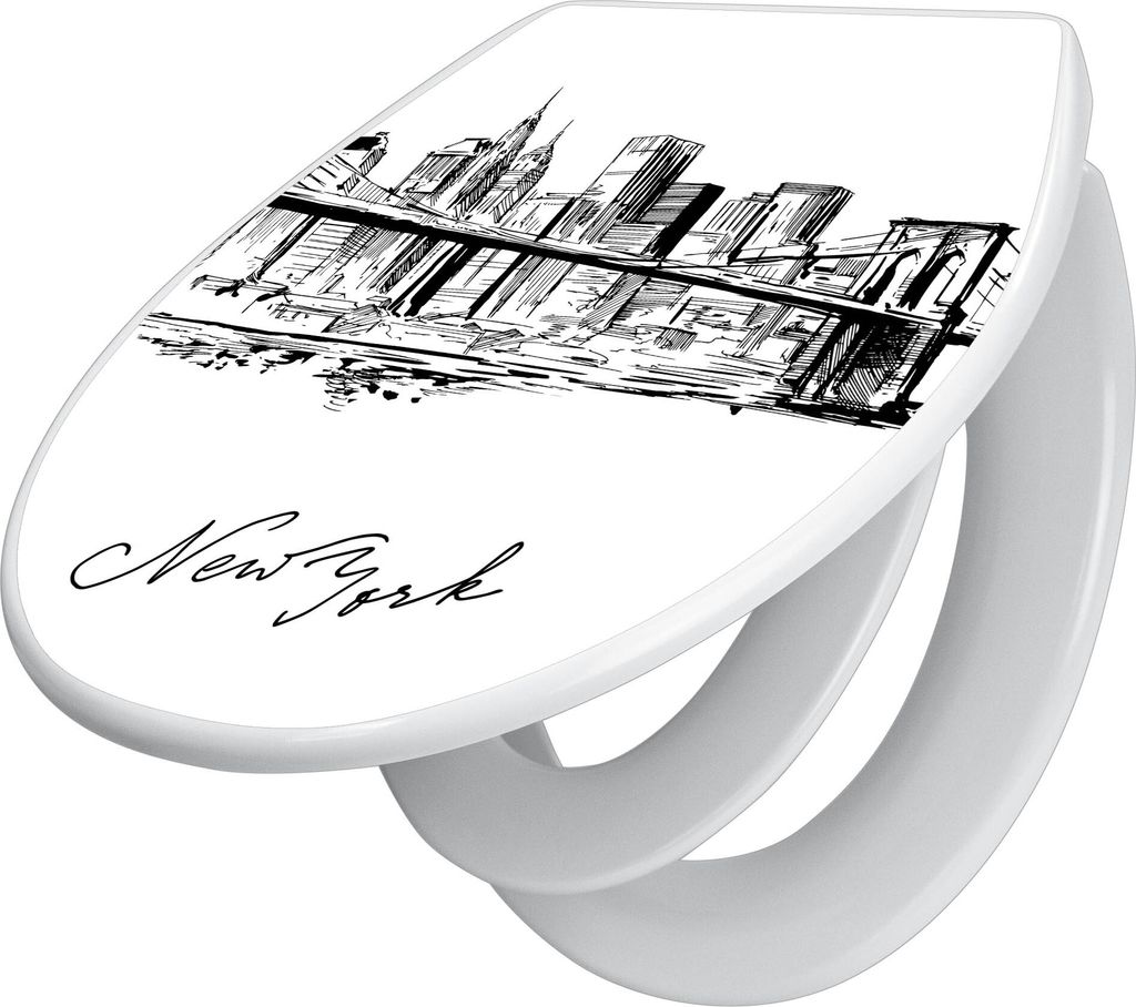 banjado Familien WC Sitz mit Absenkautomatik 37x44,5x5cm -New York Skizze - Klodeckel/Klobrille mit kindersitz aus hochwertigem Polypropylen - univ...