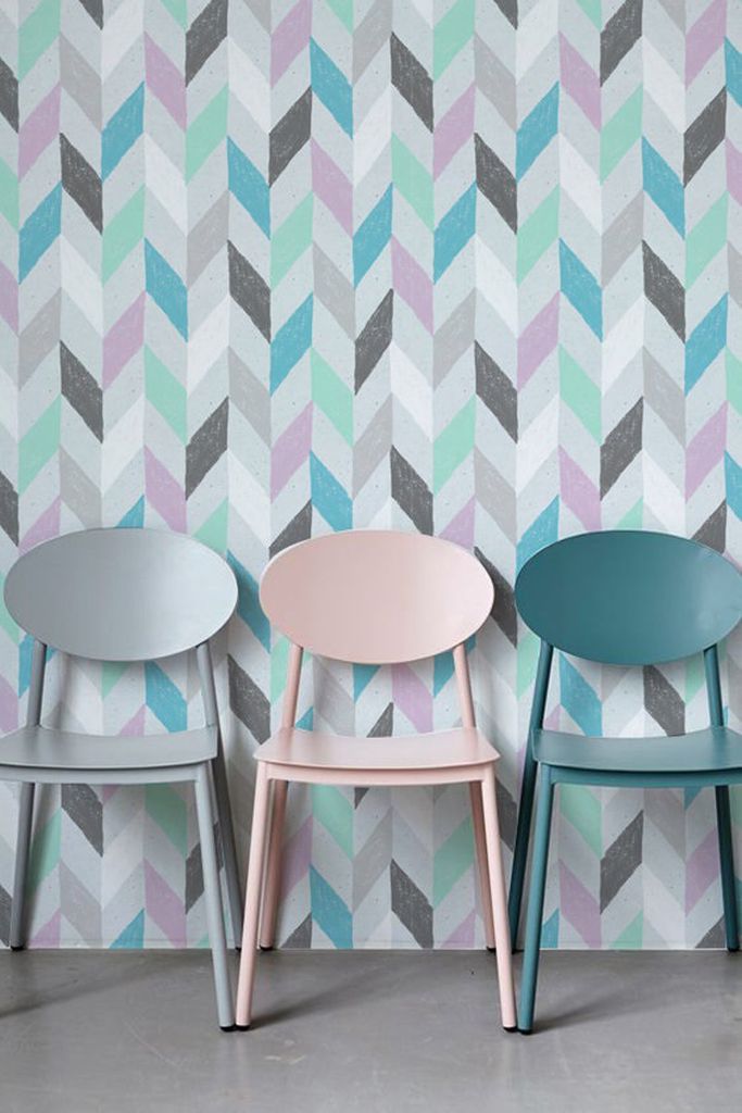 Coloray Fototapete 250x104 cm Vlies-Fototapete - Pastell Chevron Drehringbone.