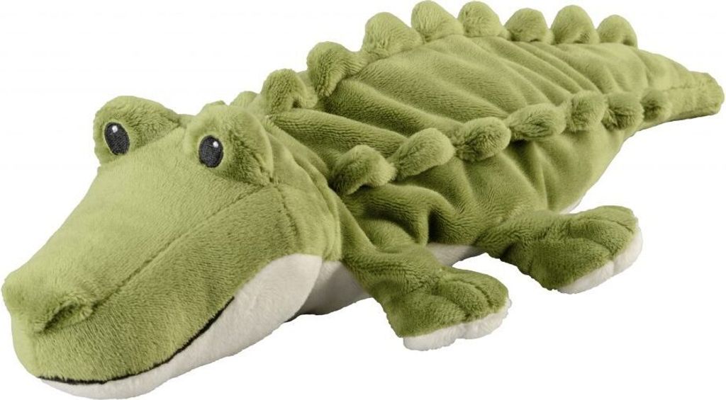A plush toy crocodile is shown against a white background.