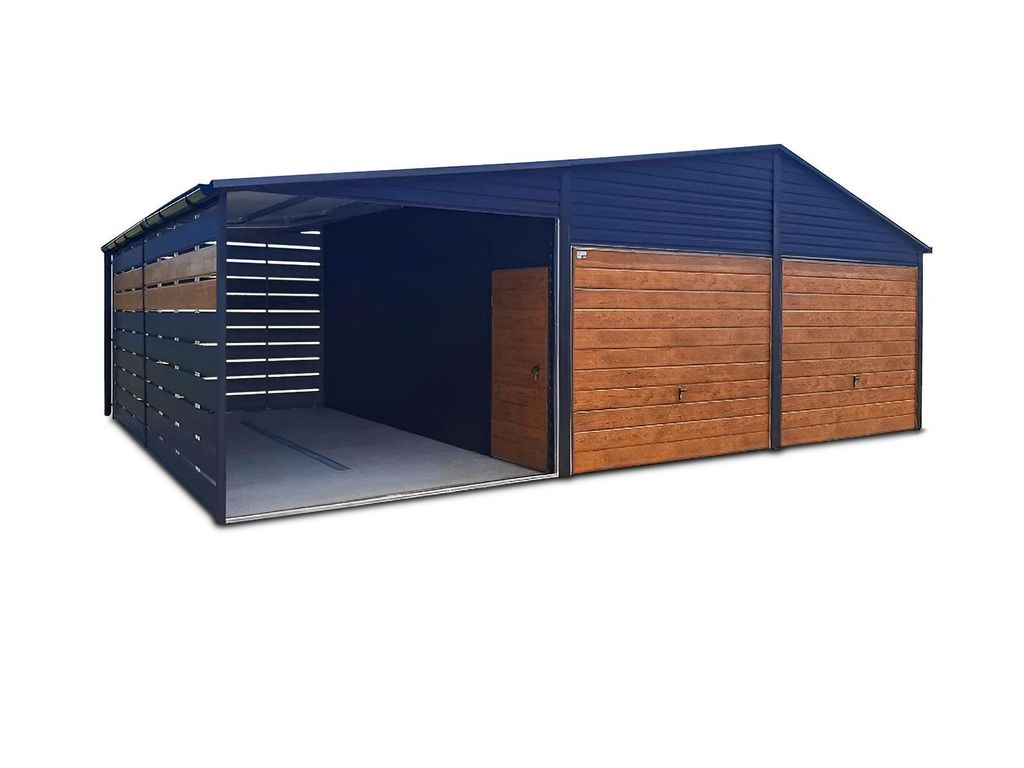 Fertiggarage für zwei Autos 6x5 m mit Carport 3 m