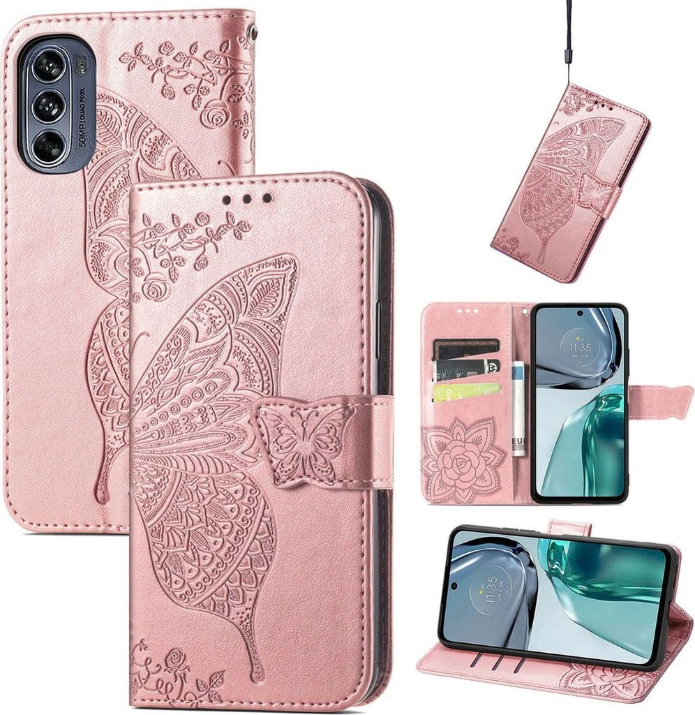 König Design Hülle kompatibel mit Motorola Moto G62 Kunstleder Handyhülle - Handy Case Roségold