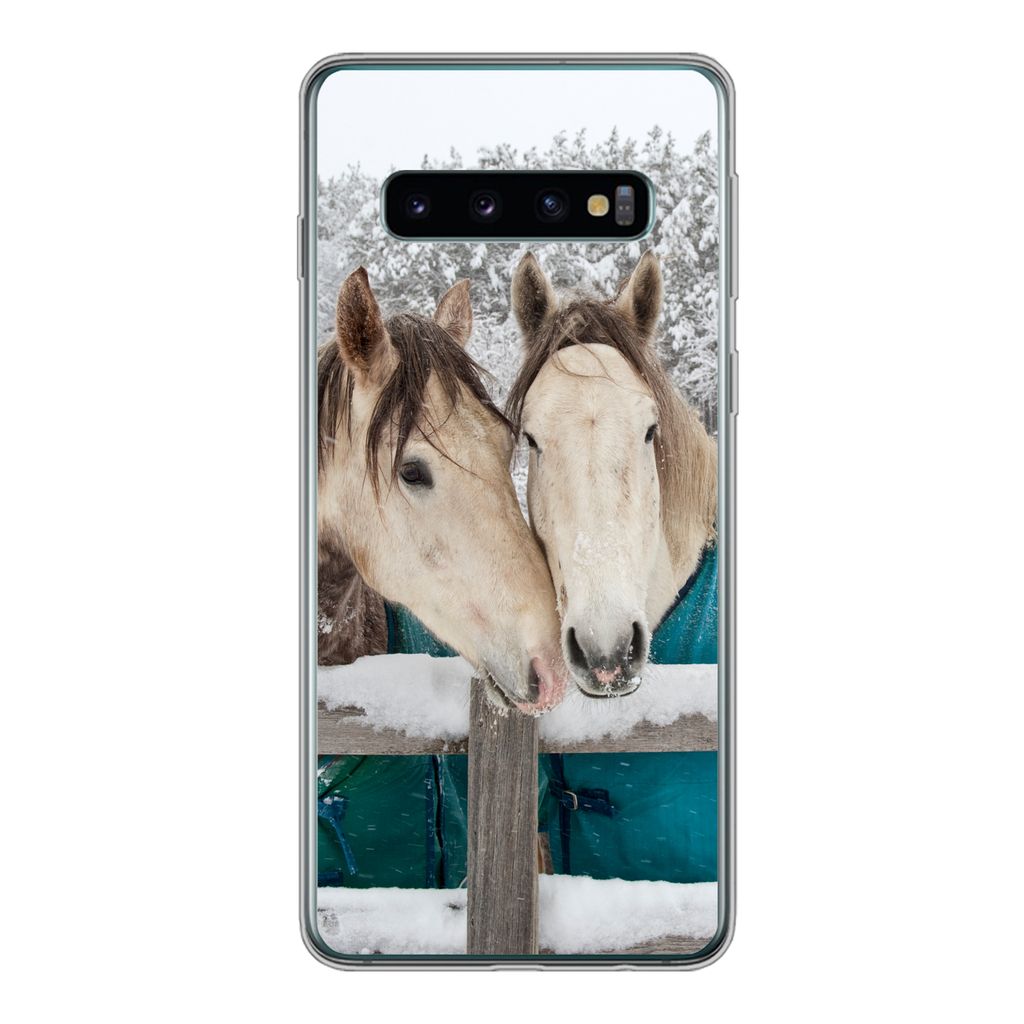 MuchoWow Handyhülle Schutzhülle Hülle für Samsung Galaxy S10 Pferde - Decke - Schnee Silikon Softcase Handy Hülle - Handytasche