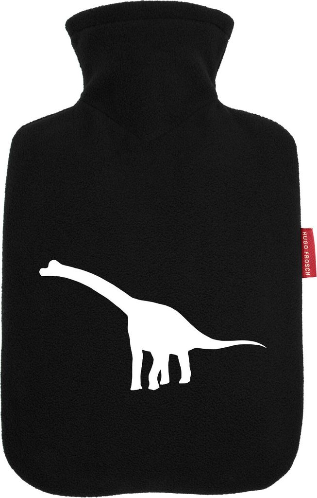 Huuraa Wärmflasche Brachiosaurus Dinosaurier 1,8 Liter Black Classic Veloursbezug Bettflasche Geschenkidee