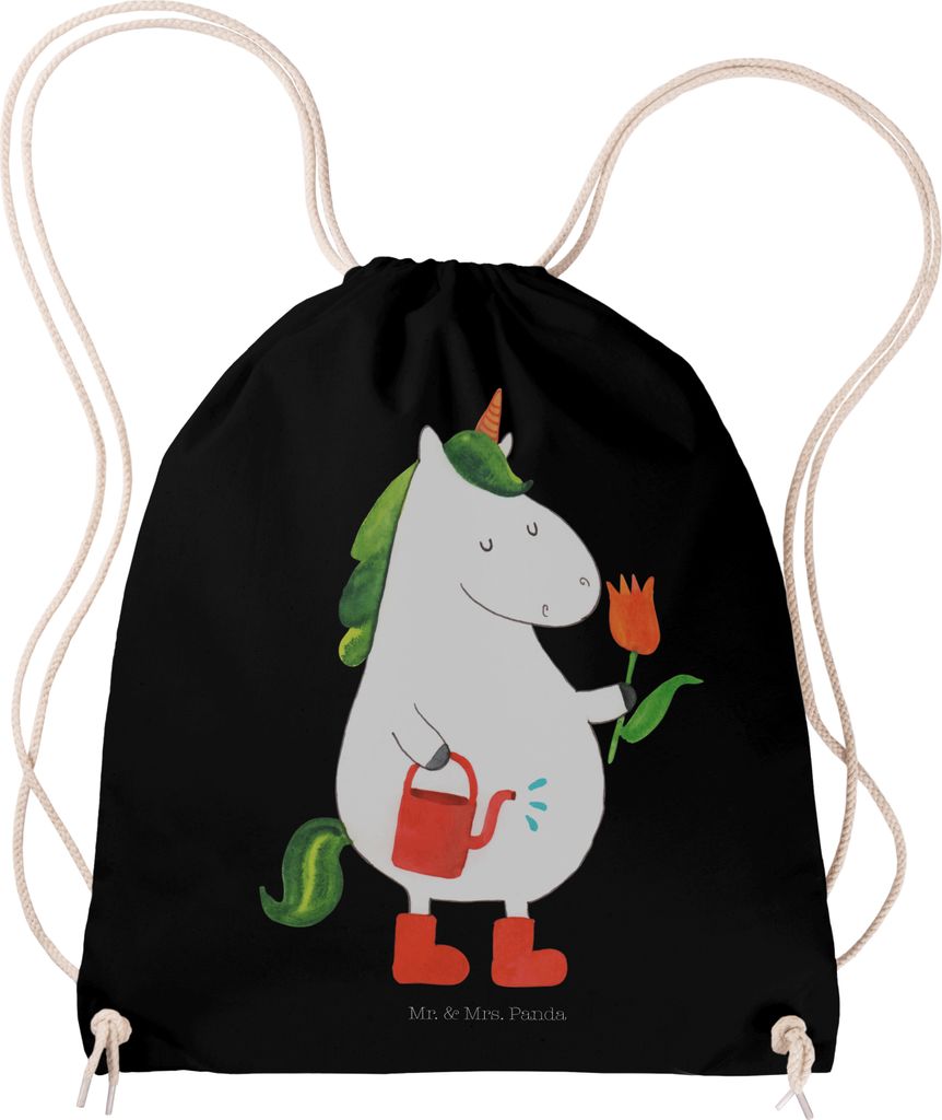 Mr. & Mrs. Panda Sportbeutel Einhorn Gärtner - Schwarz - Geschenk, Jutebeutel, Stiefel, Unicorn, wander rucksack, Garten, Einhörner, Baumwollbeut...