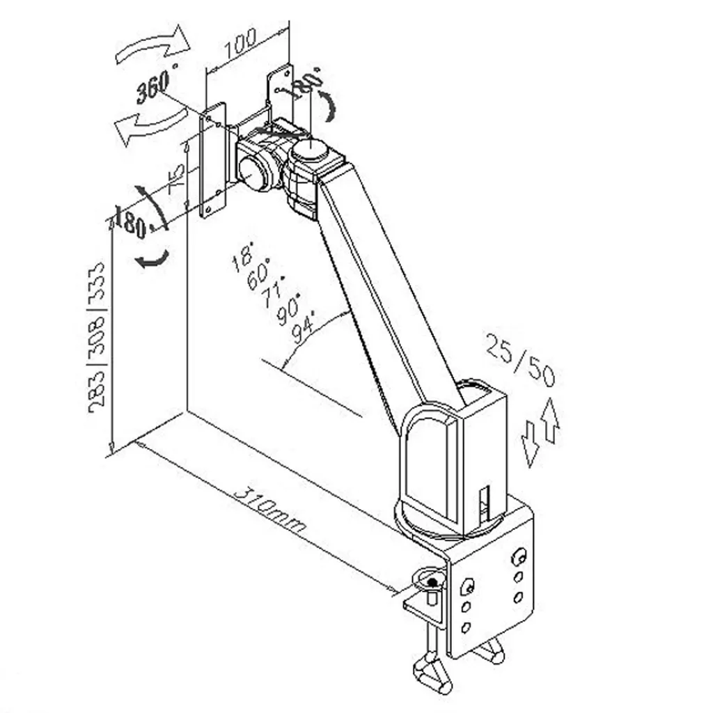 Support d'écran orientable à double montage pince et vis murale