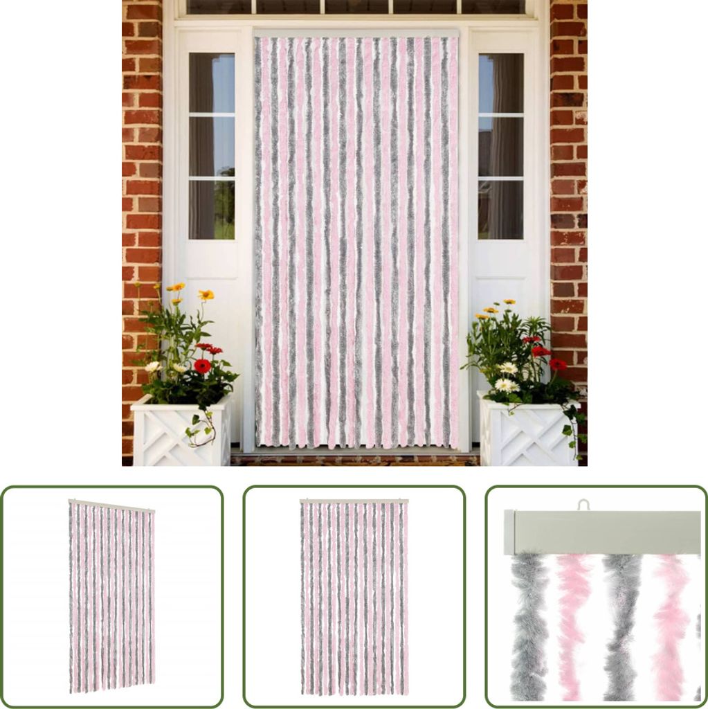 The Living Store Fliegenvorhang Silbergrau und Rosa 100x200 cm Chenille