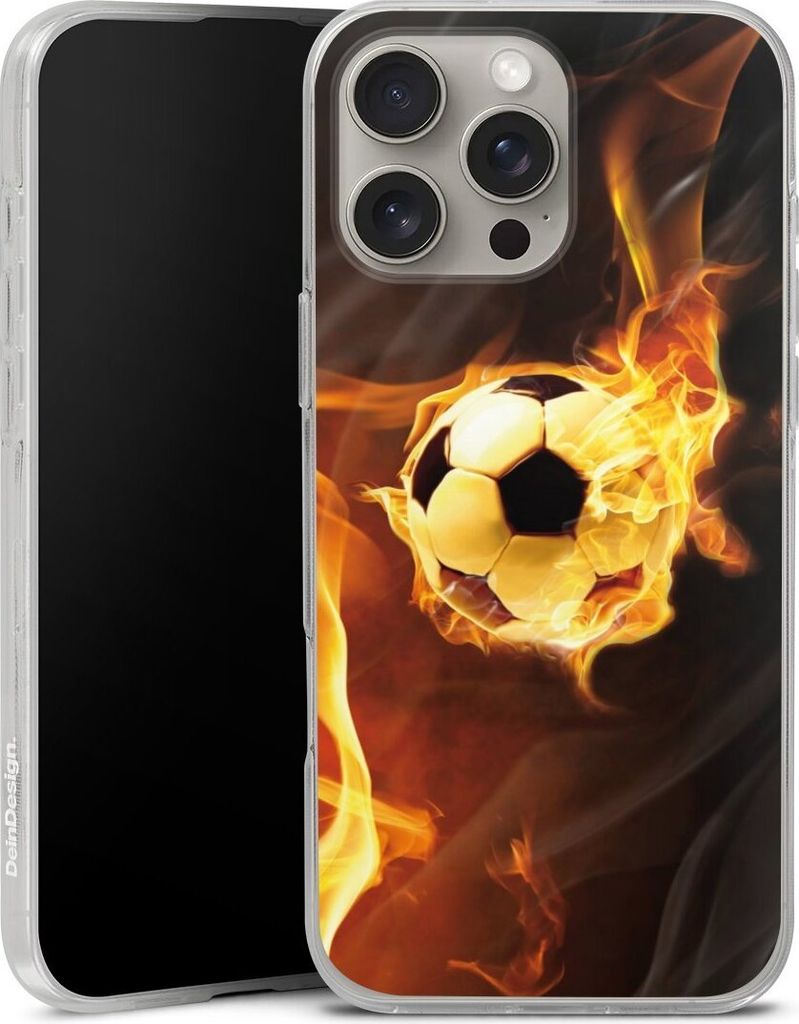 DeinDesign Handyhülle für Apple iPhone 16 Pro Max Silikon Hülle Case Smartphone Schutzhülle Ball Feuer Fußball