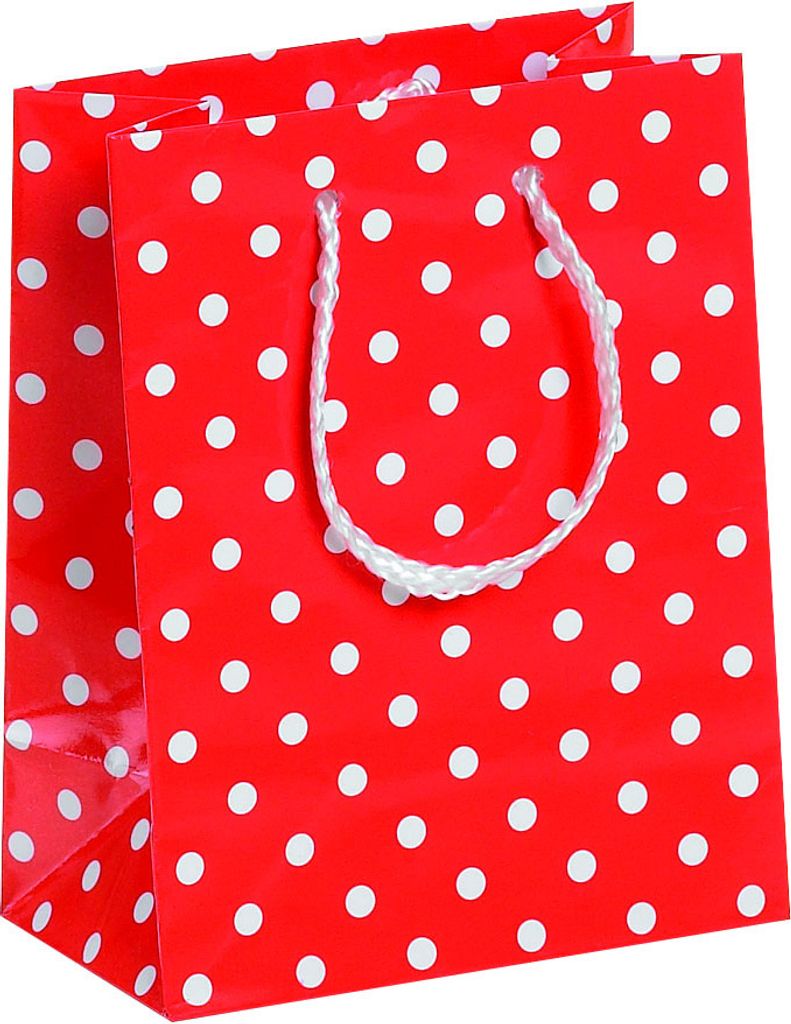 Geschenktasche - Geschentüte - Mini-Format - Small - 11,3x14,5x6,5cm - Rot mit weißen Punkten