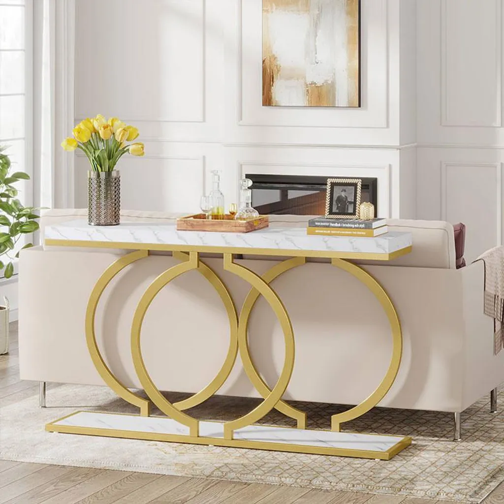 Grande console d'entrée blanche et dorée 140cm table d'appoint design - 2