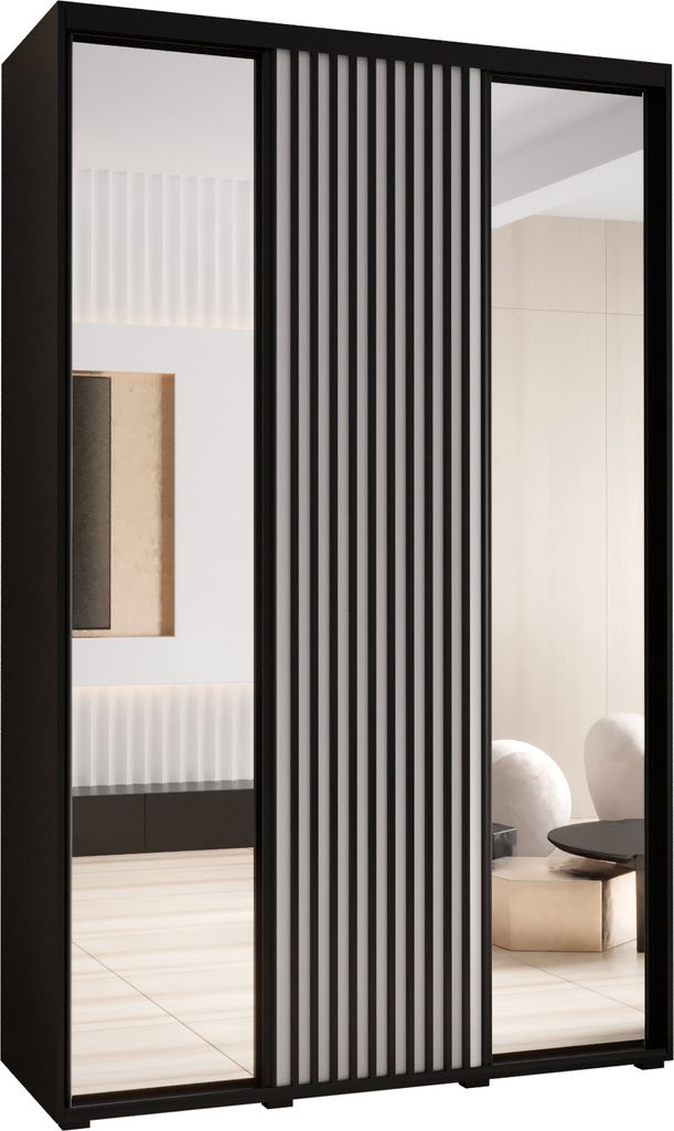 MEBLE KRYSPOL Sapporo 2 Schrank mit 3 Schiebetüren - 205,2x160x45 cm - Schwarz Weiß Schwarz