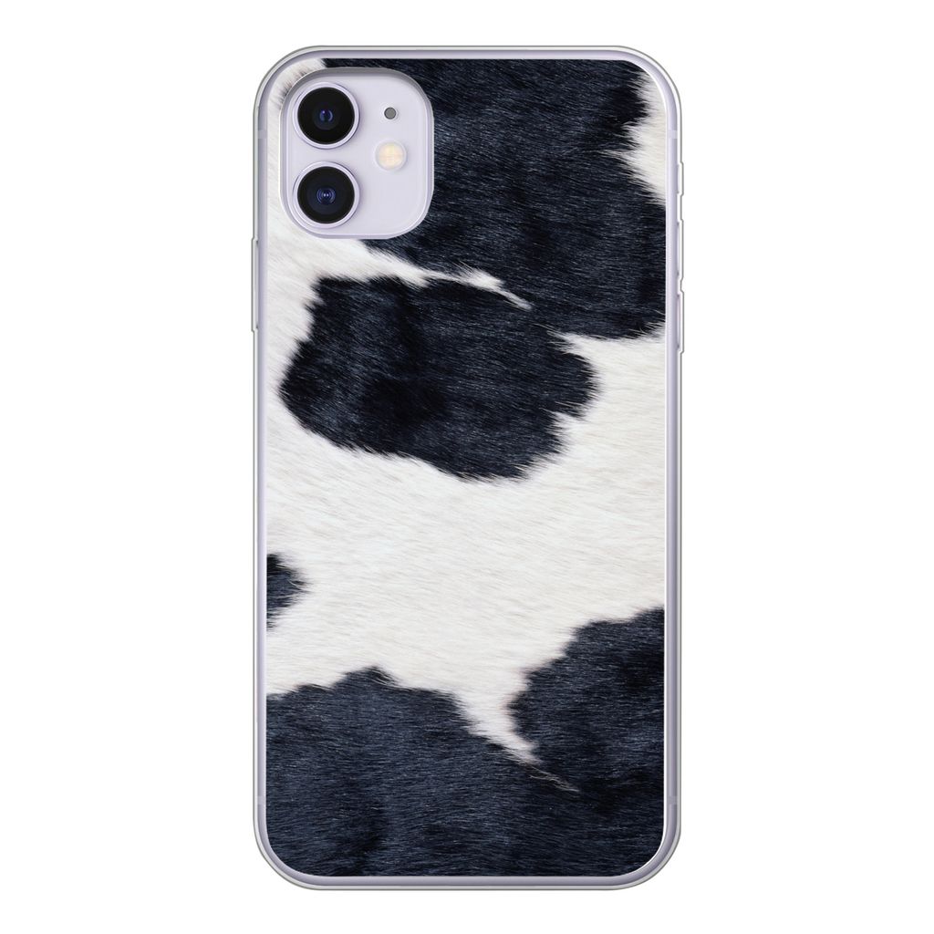 MuchoWow Handyhülle Schutzhülle Hülle für iPhone 11 Bild einer schwarzen und weißen Kuhhaut Silikon Softcase Handy Hülle - Handytasche