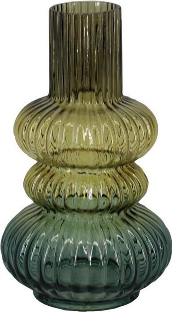 INNA-GLAS Blumenvase Glas Sigurd mit Rillen, braun-Cognac-blau-klar, 25,2cm, Ø14,6cm - Tischvase