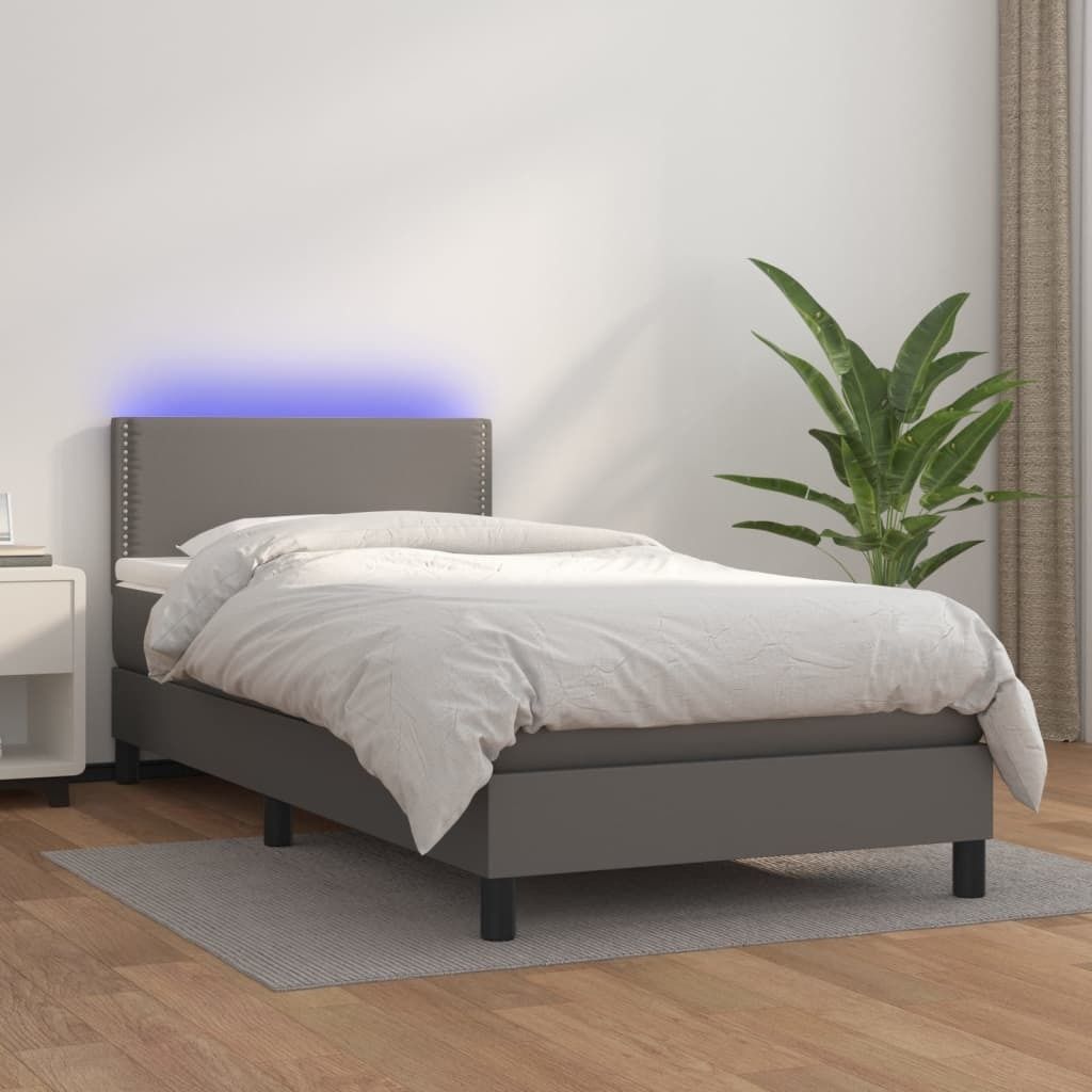 Maison Exclusive - Boxspringbett mit Matratze & LED Grau 80x200 cm Kunstleder