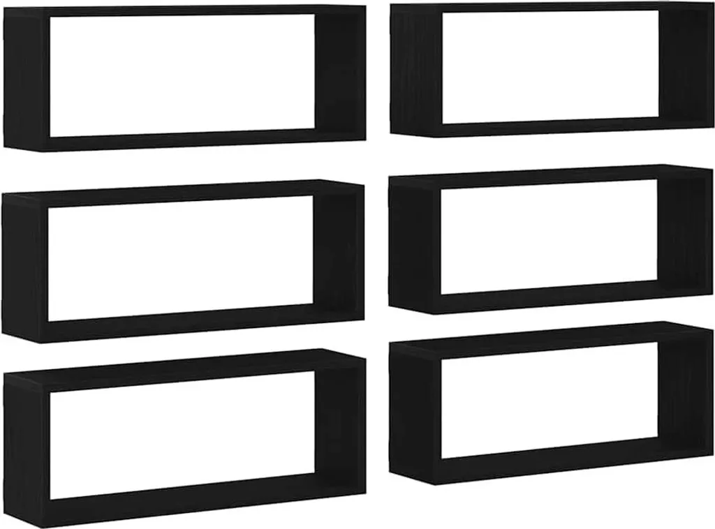 SYFAX™ Scaffali da Parete 6 Pezzi Rovere Nero 60x15x23cm - Design Moderno