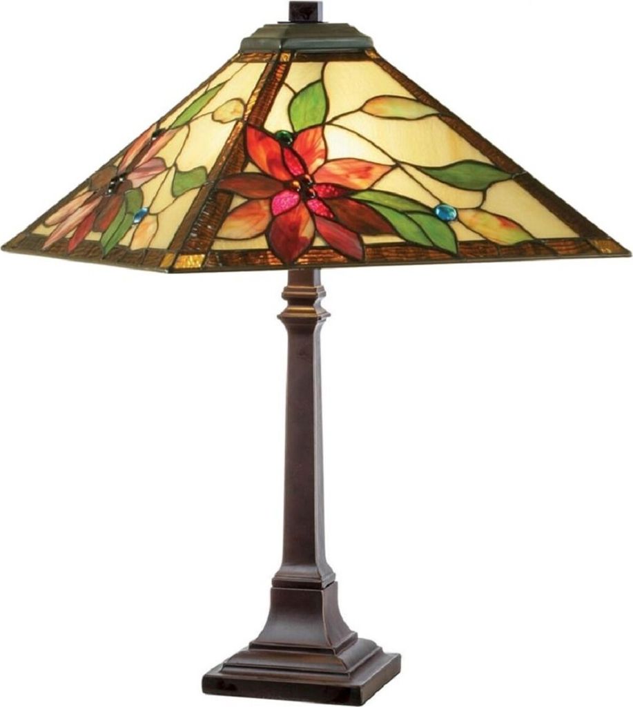 Casa Padrino Luxus Tiffany Tischleuchte Mehrfarbig 43 x 43 x H. 64 cm - Tiffany Schreibtischleuchte mit quadratischem Lampenschirm - Luxus Interior...