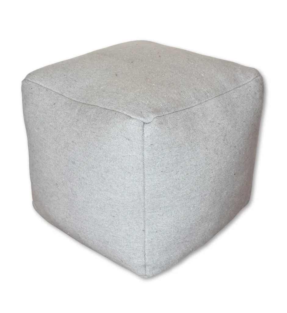 Pouf Quadrato Boho Grigio in Lana e Cotone - Intrecciato a Mano 40x40