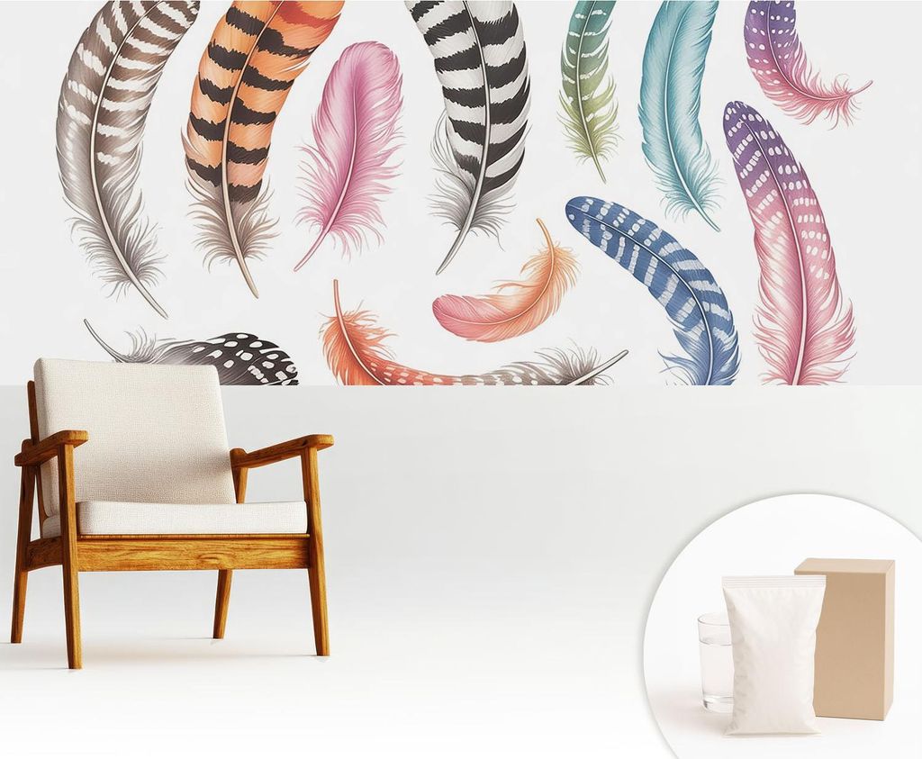 Fototapete - 250x104 cm - Tapete - Wandtapete - Wandbilder - Dekofolie - Tapete Folie - Wand - Dekoration - Wohnzimmer - Pastellfarbene Federn