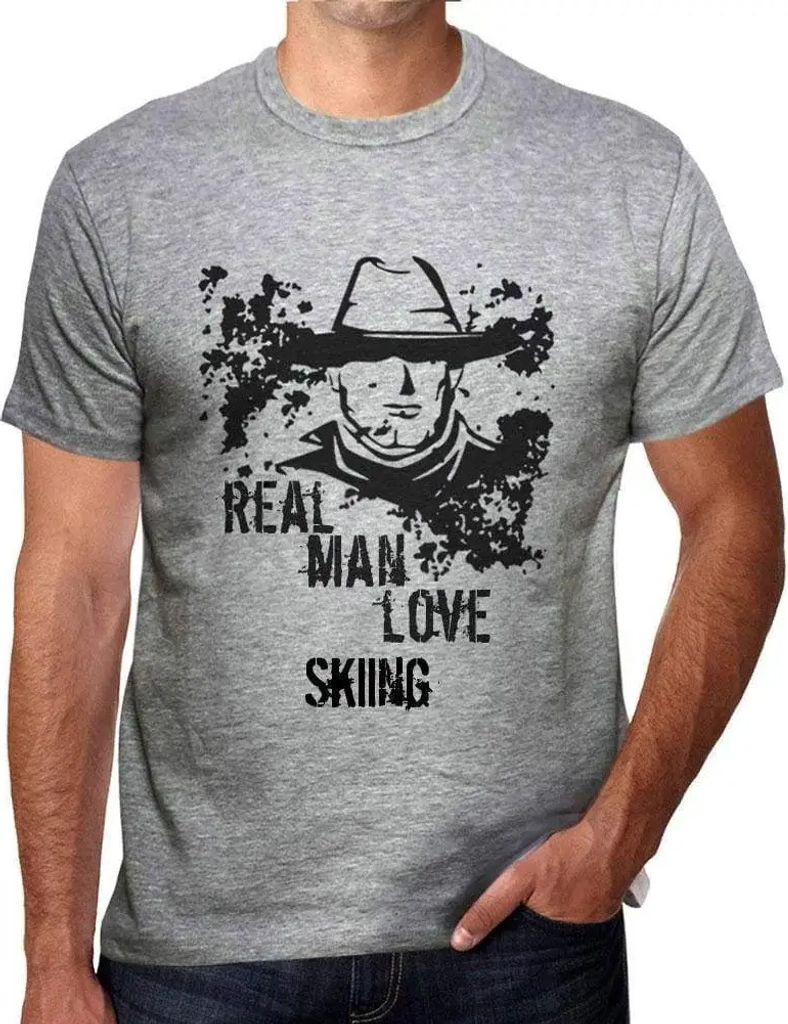Herren Grafik T-Shirt Echte Männer lieben Skifahren – Real Men Love Skiing – Öko-Verantwortlich Vintage Jahrgang Kurzarm Lustige Druck Geburt...