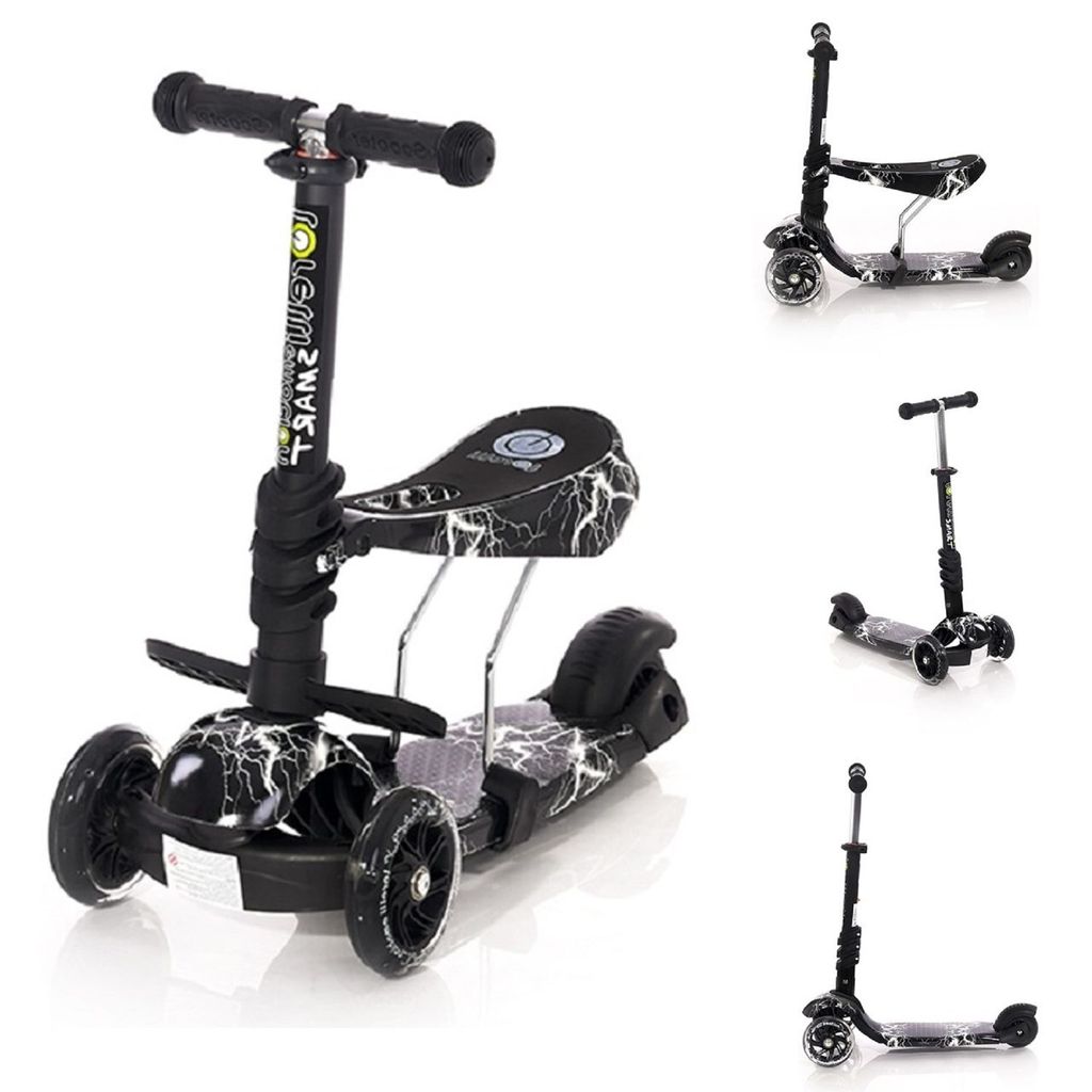 Lorelli Kinderroller Laufrad 2 in 1 Smart PolyurethanRäder leuchten klappbar verstellbar schwarz/grau