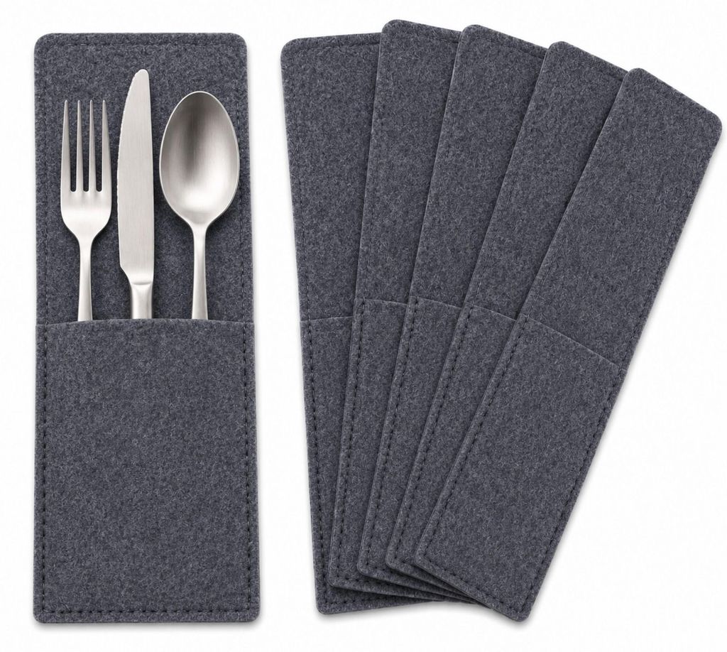 Besteckhülle Filz 6er Set, Bestecktaschen 25x10cm, Produktbild 