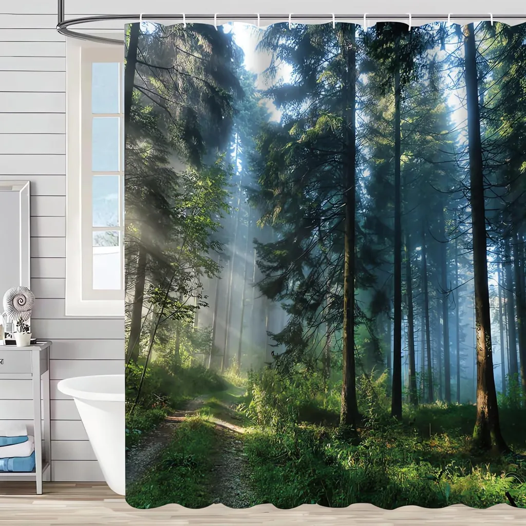 Rideau de douche hydrofuge Sunshine Forest 240x180cm avec ourlet lesté