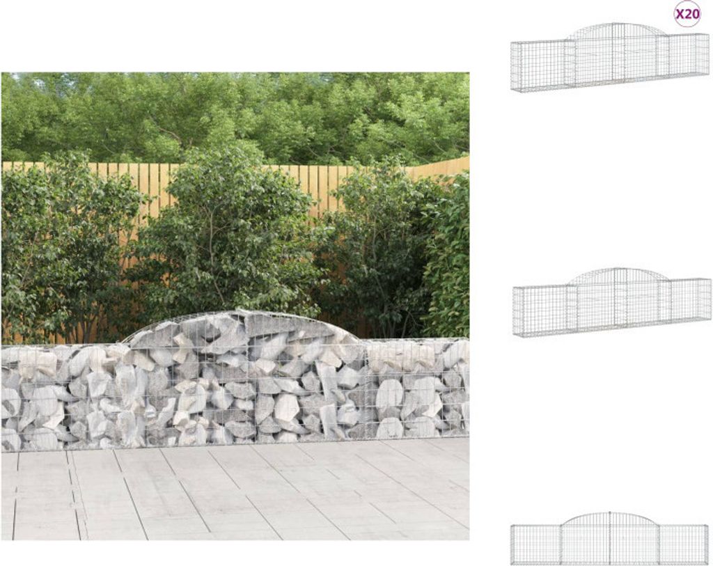 vidaXL Gabionen mit Hochbogen 20 Stk. 300x30x60/80 cm Verzinktes Eisen - Blumentöpfe & Pflanzgefäße