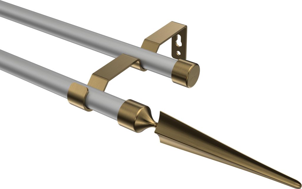 Interdeco Gardinenstange / Vorhangstange Silbergrau / Messing Antik, Typ Olymp Lorenzo (Speer), 16 mm Ø 2-läufig, 320 cm