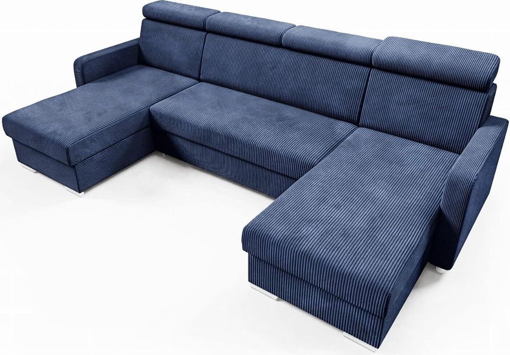 LIKMA Marineblau Ecksofa Mako U-Form 274x165 cm mit Schlaffunktion (254x125 cm) Eckcouch mit Bettkasten und Verstellbare Kopfstützen Wohnlandschaf...