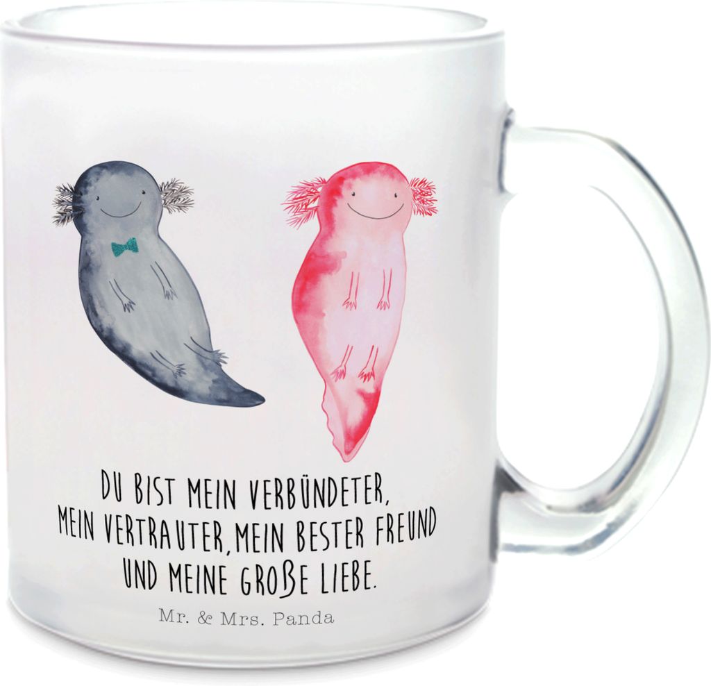 Mr. & Mrs. Panda Pott Axolotl Freundin - Transparent - Geschenk, Glasbecher, Tee Tasse, Valentinstag, Haferl, Teetasse aus Glas, Lurch, Liebe, Trin...