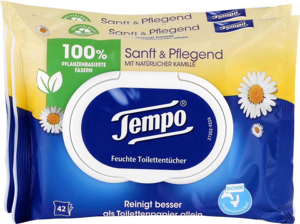 Tempo Feuchte Toilettentücher sanft & pflegend Duo Vorteilspack 2x42er