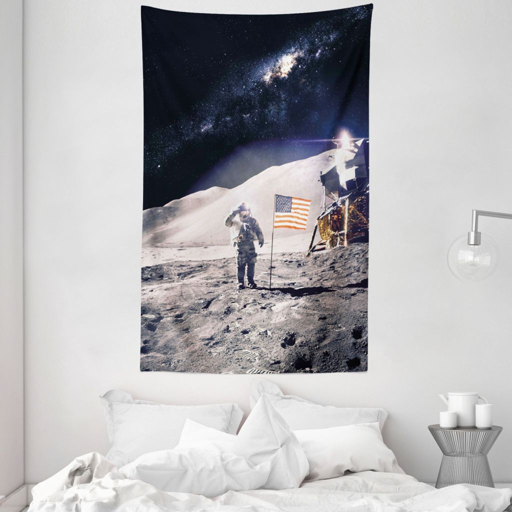 ABAKUHAUS Platz Wandteppich und Tagesdecke, Astronaut auf Mond-Mission aus Weiches Mikrofaser Stoff Waschbar ohne Verblassen Digitaldruck, 140 x 23...