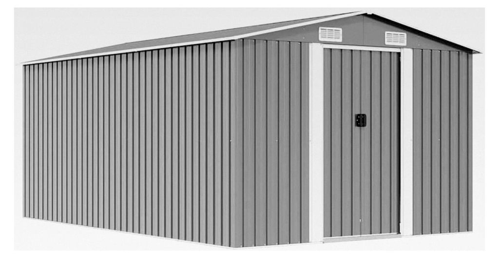 Geräteschuppen 257x392x181 cm Metall Grau, wetterfester Außenstauraum für Gartengeräte, Fahrräder und Mülltonnen