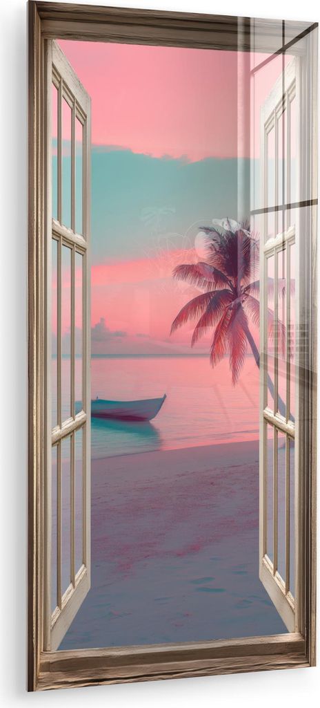 MuchoWow Glasbilder - Bilder auf Wandbild - Foto auf Glas Durchblick - Strand - Palme - Tropisch 40x80 cm Wanddekoration aus Glas - Acrylglasbild -...