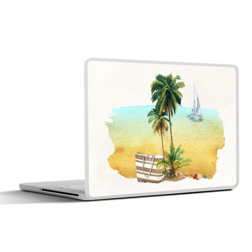 MuchoWow Laptop Aufkleber Sticker Cover Tasche - Boot - Palme 25x18 cm - Laptop-Deko