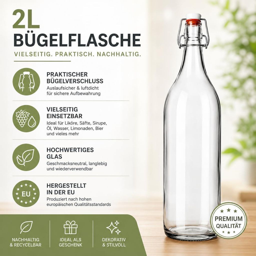 8x 2L Glasflaschen Bügelflaschen Likörflaschen Weinflasche