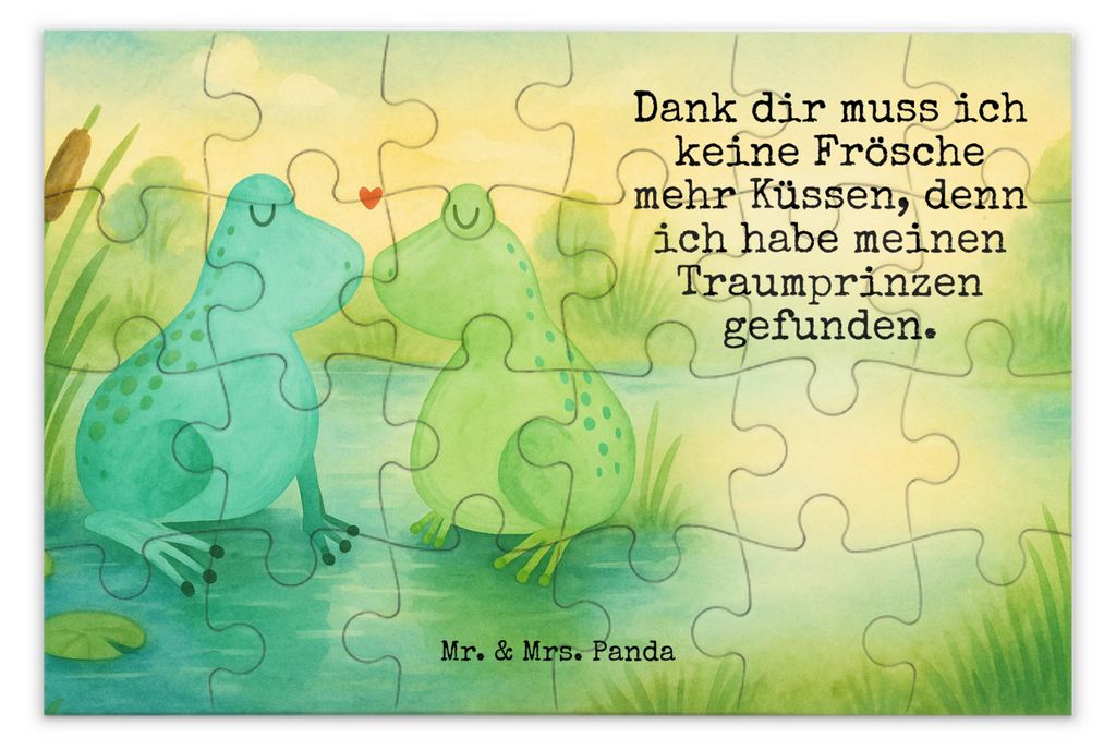 Mr. & Mrs. Panda Puzzle Frosch Liebe Design 24 Teile - Weiß - Geschenk, Hochzeitstag, 1500, Freundin, Puzzlespiel, Legespiel, Paar, 500, Frösche,...
