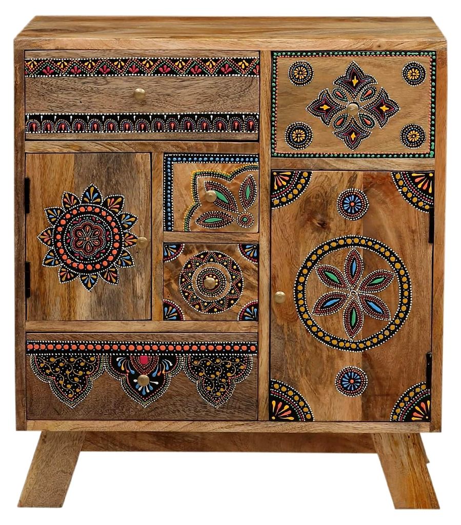 Marrakesch Kommode aus Holz mit bunten Schubladen, 68 cm groß | Orientalische Deko, kleine Schubladenkommode als Nachttisch mit Intarsien für sti...