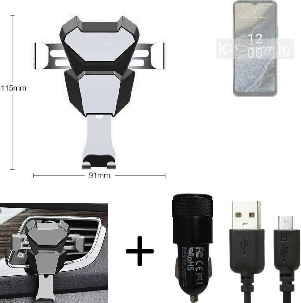K-S-Trade KFZ Halterung kompatibel mit Nokia G11 Plus Halterung Lüftungshalterung Lüftungsschlitz schwarz-silber Autohalterung Handy inkl. KFZ