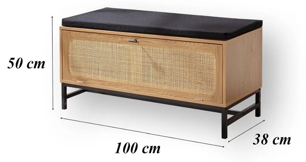Meuble chaussure entrée JAYA façade rotin et assise confortable 100 cm - 9