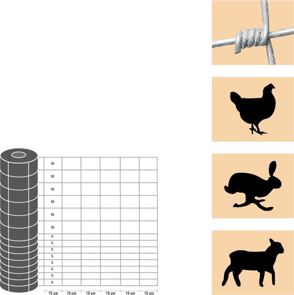 Weidezaun / Knotengeflecht Taurus leicht, Rollenlänge: 50 m, Kantendrähte: ø 2,4 mm, Draht: ø 1,9 mm - Höhe: 100 cm