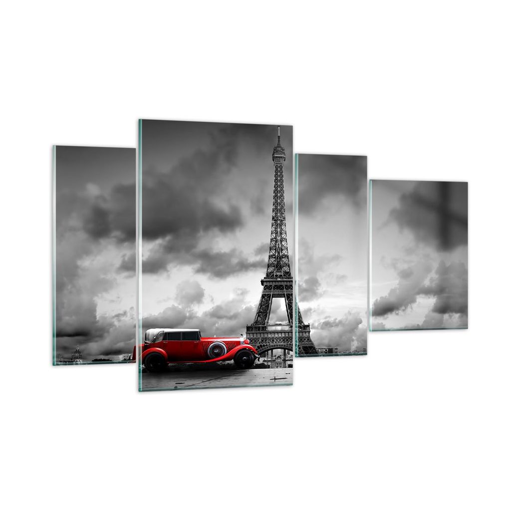 Bilder auf glas - Auto Eiffle Paris Stadt - 120x70cm - Glasbilder - Wandbilder - Kunstdruck - zum Aufhängen bereit - Wanddekoration aus Glas - Gla...