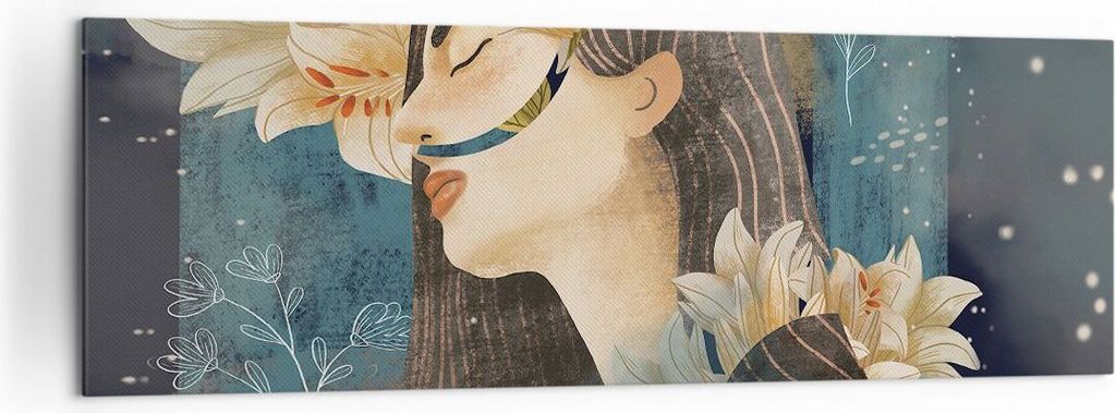 Bild auf Leinwand - Leinwandbild - Einteilig - Surreal Frau Blumen - 160x50cm - Wand Bild - Wanddeko - Wandbilder - Leinwanddruck - Bilder - Wandde...