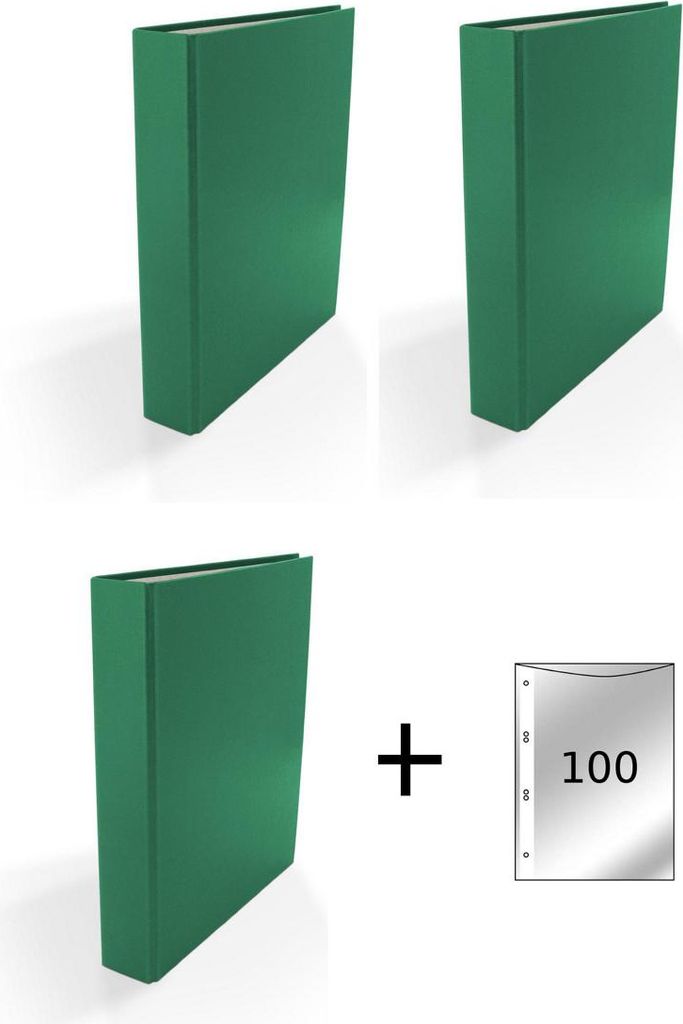3x Ringbuch / DIN A5 / 4-Ring Ordner / Farbe: grün + 100 Prospekthüllen
