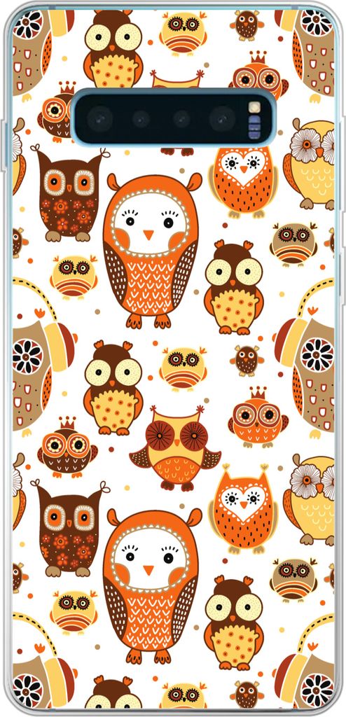 MuchoWow Handyhülle Schutzhülle Hülle für Telefoonhoesje Samsung Galaxy S10 Plus Mädchen - Eule - Orange - Muster - Mädchen - Kind - Kinder...