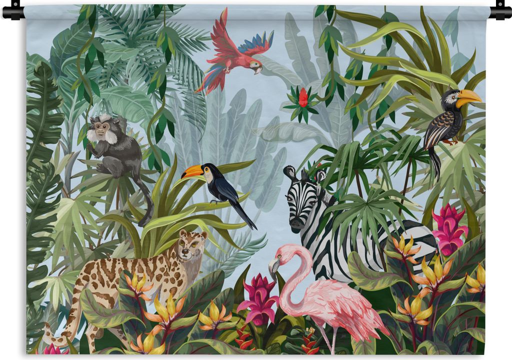 MuchoWow Wandteppich Wandbehang Dschungel - Natur - Jungen - Mädchen - Kinder - Zebra - Flamingo 150x112.50 cm Tapisserie Dekoration Wandtuch - ...